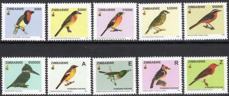 2005 Zimbabwe Scott 976-985 Birds MNH