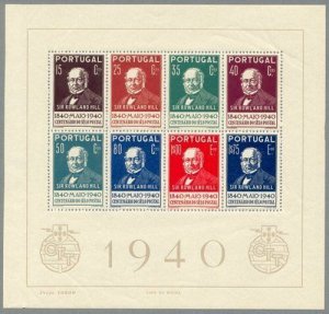 PORTUGAL 1940 SIR ROWLAND HILL SHEET SCOTT 602a AFINSA BLOCO 3 PERFECT MNH