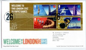 GB 2012 Welcome to the Olympic Games Mini Sheet FDC Tallents House Cancel 