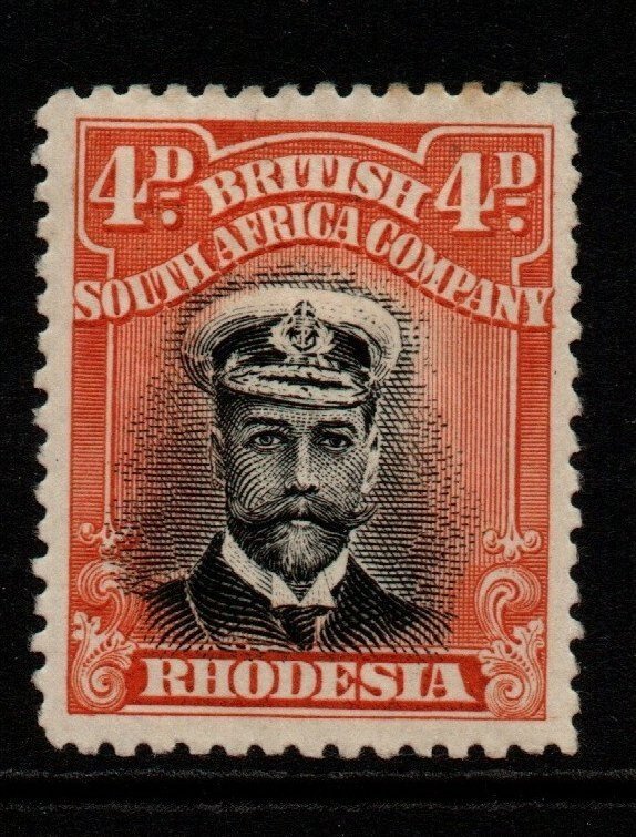 RHODESIA SG211 1913-9 4d BLACK & ORANGE-RED p14 MTD MINT