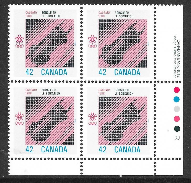 Canada 1131i: 36c Bobsleigh, plate block, MNH, F-VF