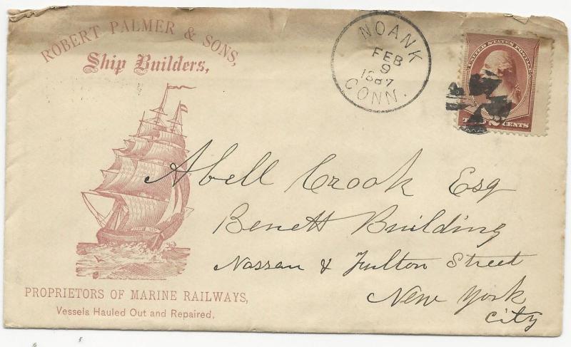 US ADV Cover Scott #210 Robet Palmer & Sons Ship Builders w/ Letter Feb 9, 1887