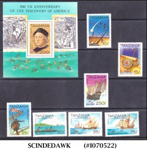 TANZANIA 1992 500yrs OF THE DISCOVERY OF AMERICA SET OF 7-STAMPS & 1-MIN/SHT MNH