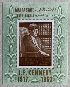 Aden Mahra 1967 JFK Kennedy MS, MNH. Michel BL1A, CV €12.00.  US Presidents
