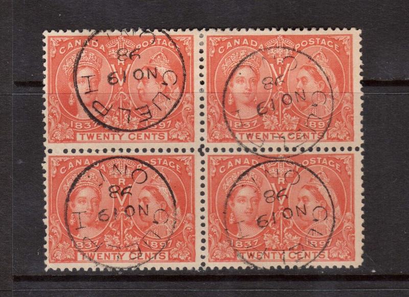 Canada #59 VF Used Block With Each Stamp Having CDS S.O.N. Guelph Nov 19 1898