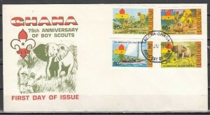 Ghana, Scott cat. 794-797. 75th Scout Anniv. IMPERF. issue. First day cover. ^