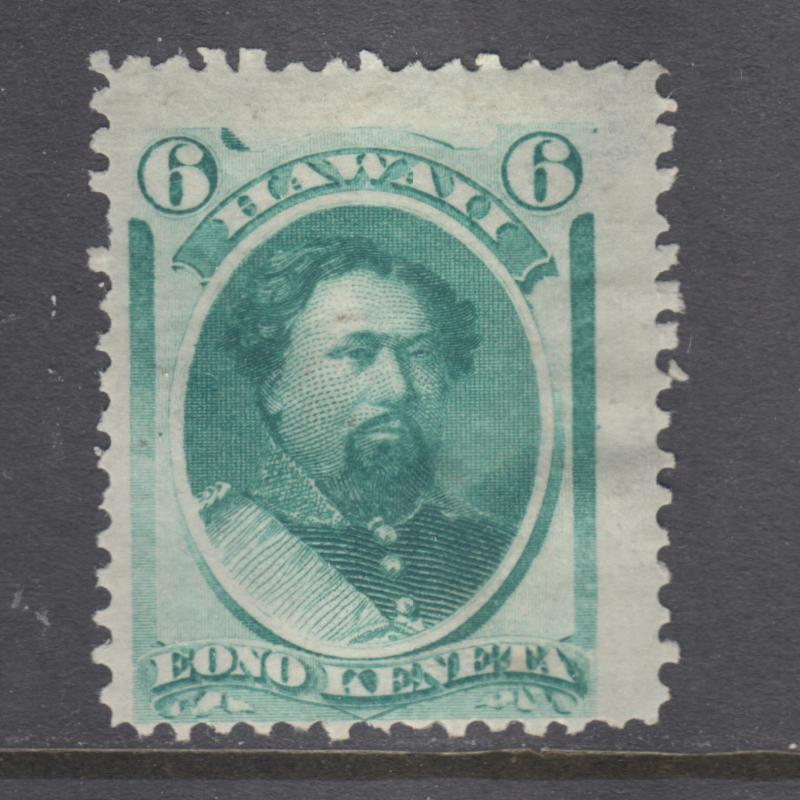 Hawaii Sc 33a MLH. 1878 6c bluish green King Kalakaua, fresh, sound, VLH