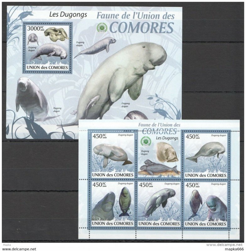 2009 Comoros Fish & Marine Life Dugongs Kb+Bl ** Uc004