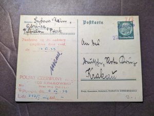 1939 Germany Poland WWII Red Cross Postcard Cover to Krakow