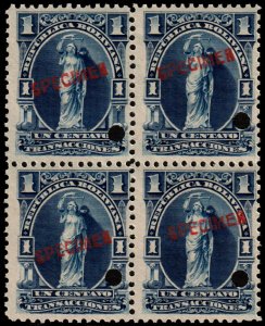 ✔️ BOLIVIA 1893 - 'JUSTICE'  FISCAL REVENUE SPECIMEN BLOCKx4 Mi. ST15 MNH ** 6.3