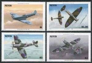 Nevis  460-463, 464, MNH. Michel 360-363, Bl.8. Spitfire Fighter Plan,50, 1986.