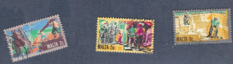 MALTA SCOTT #594, 596, 599 USED  2c, 5c, 8c 1981