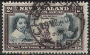 New Zealand 232 (used) 2p Tasman, ship, chart, black brn & Prus grn (1940)