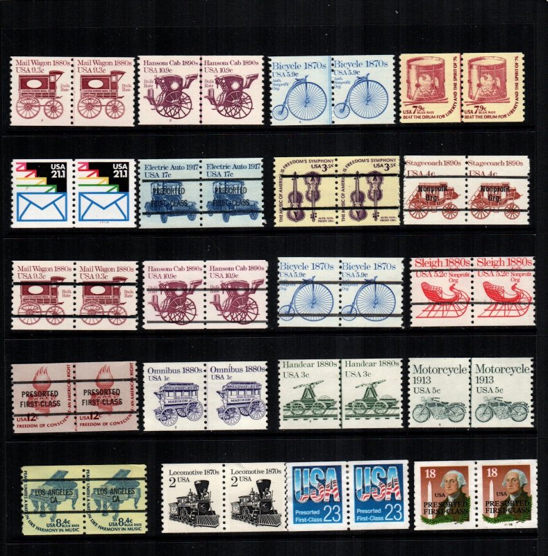 US  20  MNH coil pairs some line pairs