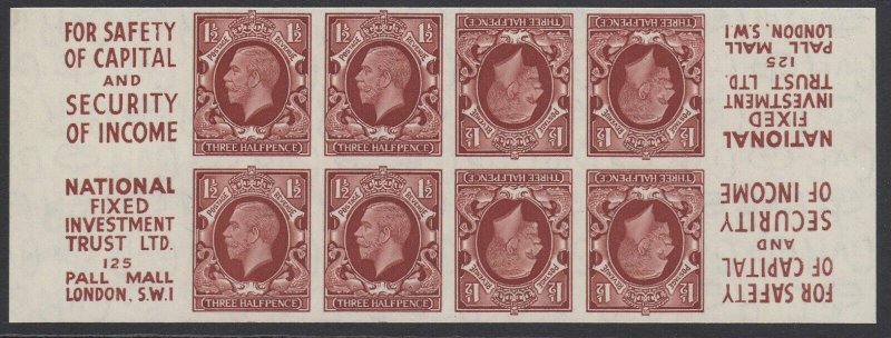 Great Britain 1934 King George V 1½d imprimatur booklet pane of 8 with...