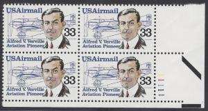 C113 Plate block 33cent Alfred V Verville Aviation Pioneer Air mail 