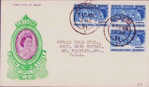 Ceylon 1954 FDC Colombo  Sc 318 Royal Visit QE II to USA ()