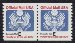 SCOTT  O140  U.S. OFFICIAL  RATE E  COIL PAIR  MNH  SHERWOOD STAMP