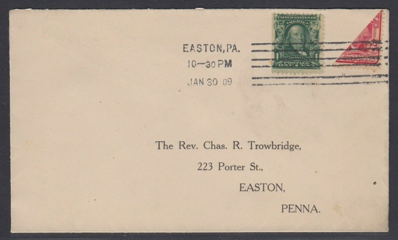 US Sc 319 - 1909 Diagonal BISECT on cover to Easton Pa, w/ APS cert