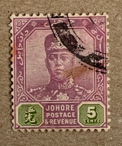 Malaya Johore 1921 5c Sultan Ibrahim, used. Scott 107, CV $0.25. SG 109