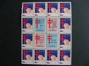 USA 1939 Christmas seals MNH center block of 16 with special labels! 