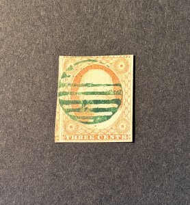 US Stamp #11, used with genuine green cancel and PF Certificate