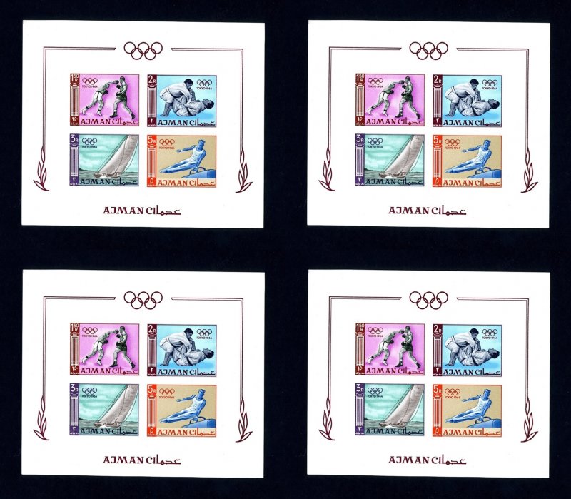 FREE SHIPPING - 4 Ajman # 36b 1964 Olympics Imperforate NH Souvenir Sheets - #4