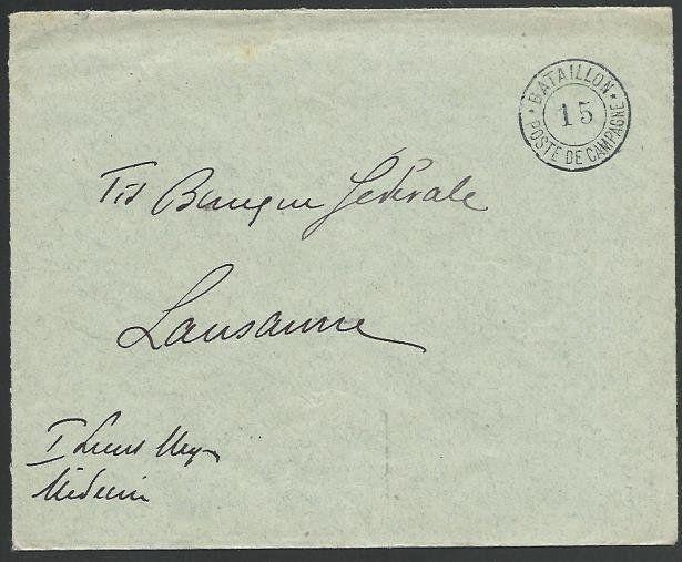 SWITZERLAND 1914 Military cover to Lausanne - Battaillon 15................58389