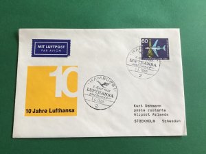 Germany Hamburg Stockholm  Lufthansa 1965 Air Mail Flight Stamp Cover R45193