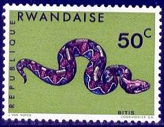 Snake, Gabon Viper, Rwanda SC#196 Mint