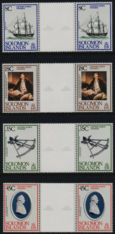 Solomon Islands 381-4 Gutter Pairs MNH Sailing Ships, Captain Cook