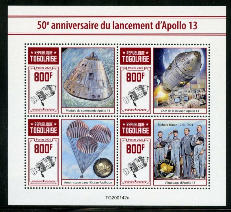 TOGO 2020  50th ANNIVERSARY  OF APOLLO 13  SHEET MINT NEVER HINGED