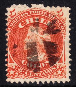 CHILE — SCOTT 15 — 1867 1c COLUMBUS — ORANGE — USED — SCV $22.00