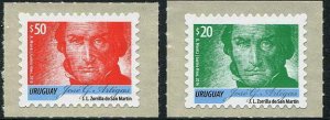 HERRICKSTAMP NEW ISSUES URUGUAY Sc.# 2553, 2555 Artigas 2016 - Red & Green