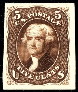 [sto082] 1863 Scott#76P4 5c Jefferson Plate Proof on card cv:$30
