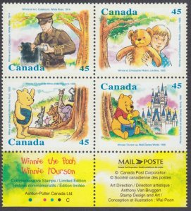 Canada - #1618i-1621ii Winnie The Pooh Block of Four From Souvenir Sheet - MNH