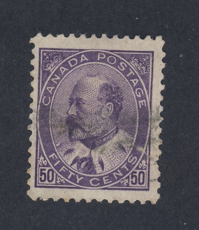 Canada Edward VII Used Stamp #95-50c F/VF Tear Right Side Guide Value = $100.00
