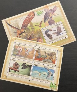 2011 TOGO.  Owls. 2 block sheets (1 HB 1v + 1 HB 4v). NHM-