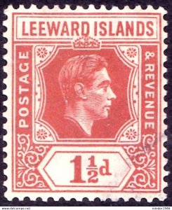 LEEWARD ISLANDS 1938 KGVI 1½d Chestnut SG101 FU