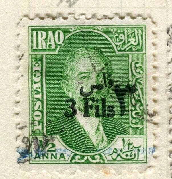 IRAQ; 1932 early Faisal I surcharged issue fine used 3f. value