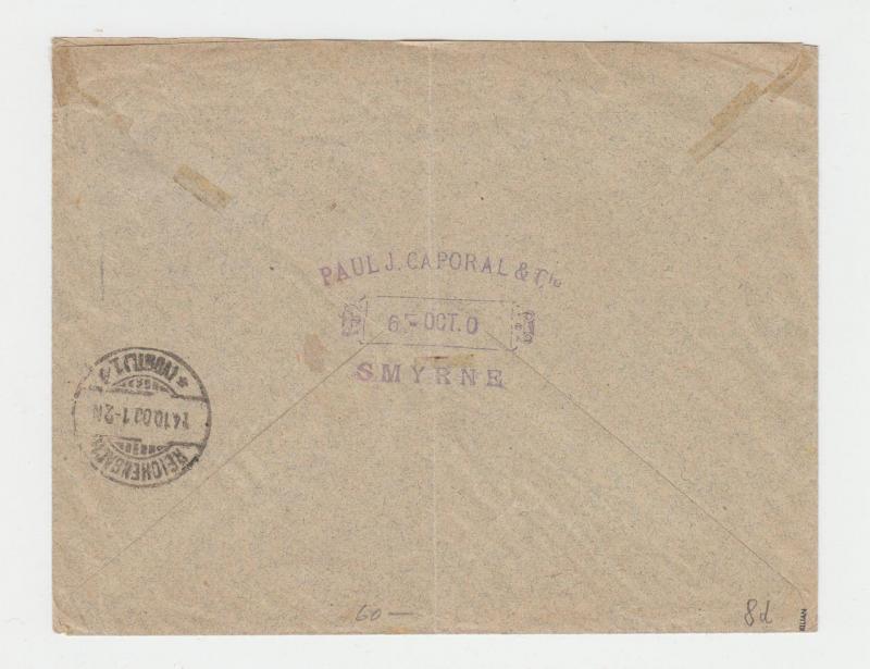 GERMAN OFFICES IN TURKEY 1900 COVER SMYRNA-REICHENBACH, 1pia RATED  (SEE BELOW)