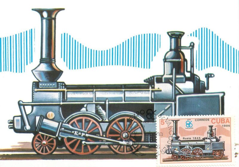 E0033 Maxi Cards 1980s set of 6 railway history early locomotives