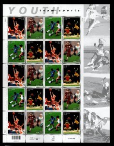 ALLY'S US Plate Block Scott #3399-3402 33c Youth Sports - Pane [16] MNH [W-23]