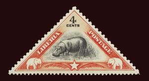 LIBERIA Scott #274 1937 triangle Pygmy Hippopotamus unused OG NH