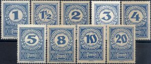 1919/21 Austria Postage Dues-Kronen Values, compl. set 9 values VFMNH CAT 42$