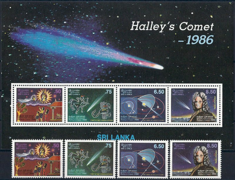 1986 Sri Lanka Halley´s Comet, Space, Souvenirsheet+compl set VF/MNH, CAT 17$