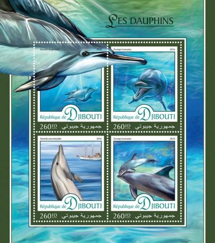 DJIBUTI - 2016 - Dolphins - Perf 4v Sheet - MNH