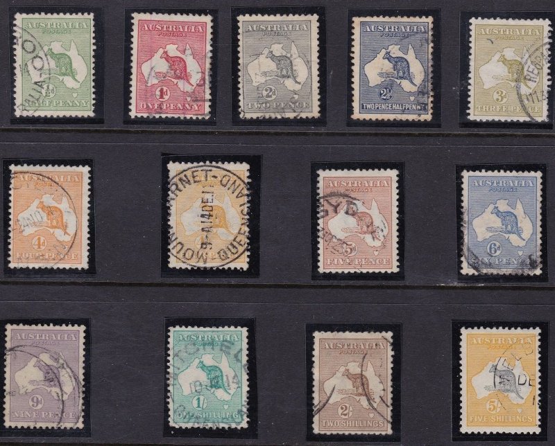 1913 AUSTRALIA, Kangaroos SG n. 1/13+6a 13 Values USED