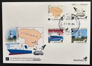 Lithuania 2024 Definitives Birds Map Ship Lighthouse BeePost set of 4 stamps FDC