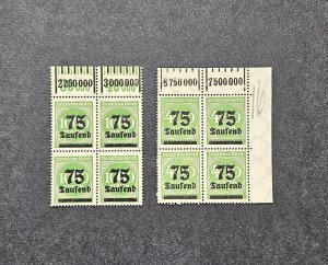 Germany Hyper Inflation Blocks Stamps 75T 1000 And 75T On 400 SG284